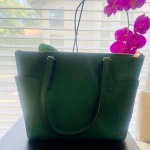 Michael Kors “charlotte” hunter  green tote bag in saffiano leather.